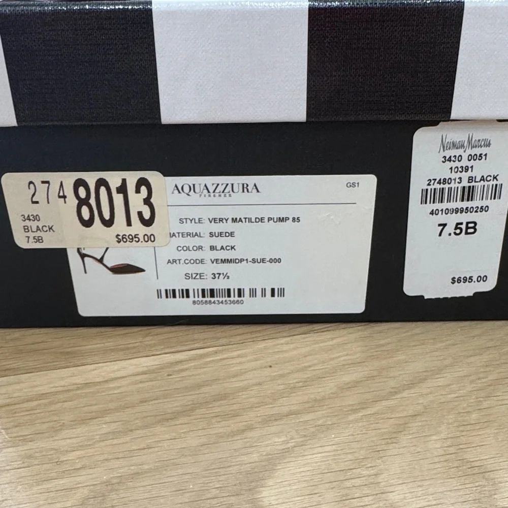 Aquazzura Very Matilde 85mm Black Suede Pumps Size 37.5 - Picture 11 of 11